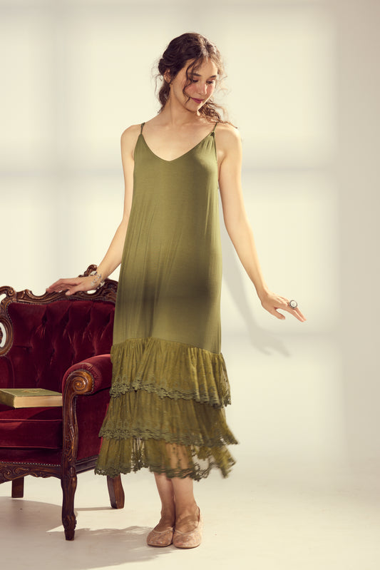 Evangeline Slip Dress. Moss