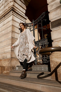 Primavera floral linen dress. Mocha