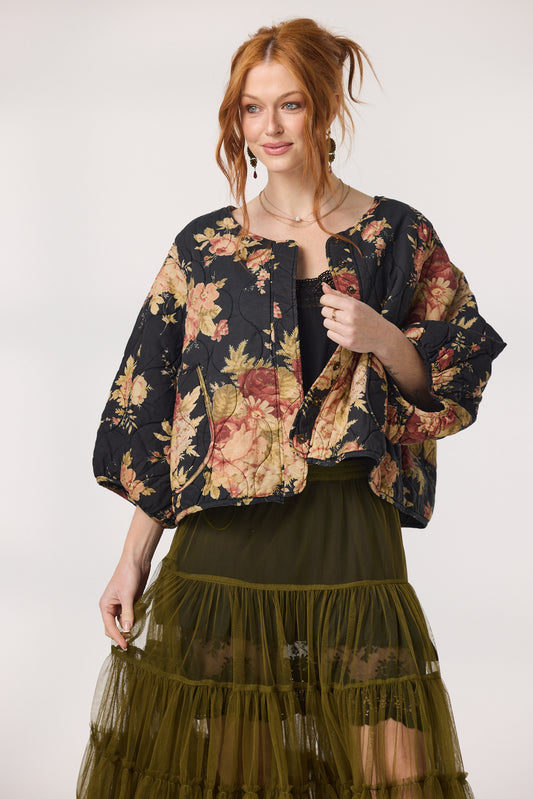 Mitsuko Padded jacket. Black Floral