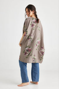 Rosabella floral linen top.  Mocha Bouquet
