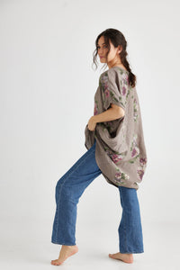 Rosabella floral linen top.  Mocha Bouquet
