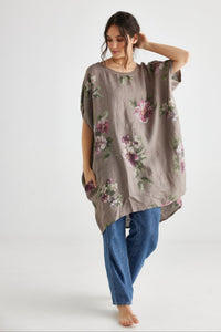 Rosabella floral linen top.  Mocha Bouquet