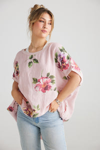 Rosabella floral linen top. Tearose