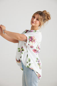 Rosabella floral linen top. White bouquet