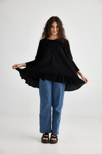 Ruby long sleeved Ruffle top. Black