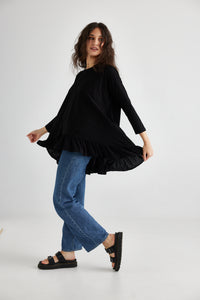 Ruby long sleeved Ruffle top. Black