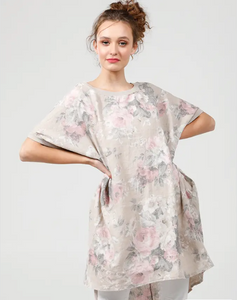 Rosabella Romantic Floral Top - Long Pure Linen Floral Top