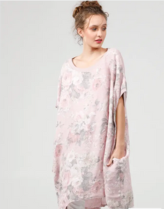 Rosabella Romantic Floral Top - Long Pure Linen Floral Top