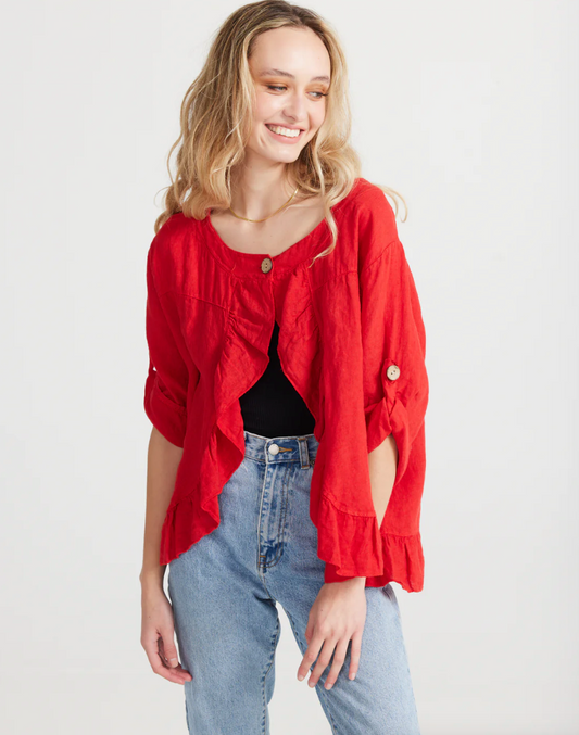 Fifi short linen Jacket. Red