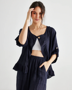 Fifi short linen Jacket. Navy Blue
