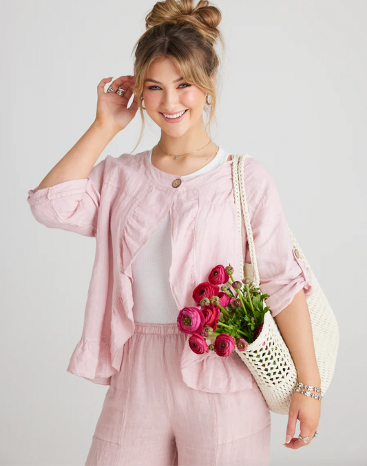 Fifi short linen jacket. Pale Pink