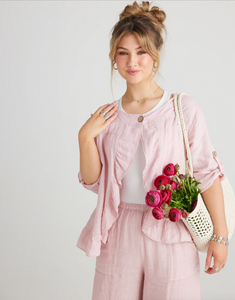 Fifi short linen jacket. Pale Pink