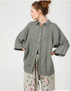 Teddy Linen shirt. Olive Green