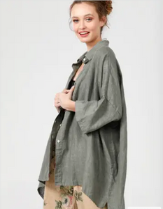 Teddy Linen shirt. Olive Green