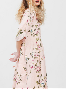 Abigail Floral Coatdress - Linen button up coat Pale Pink