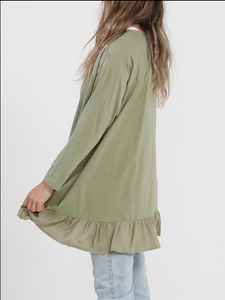 Ruby long sleeved Ruffle  top. Pistachio