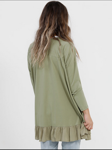 Ruby long sleeved Ruffle  top. Pistachio