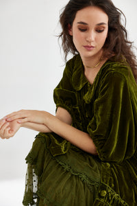 Florentine Velvet Coatdress. Moss Green Miss Rose Sister Violet Florentine Velvet Coatdress. Moss Green Miss Rose Sister Violet