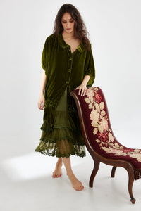 Florentine Velvet Coatdress. Moss Green Miss Rose Sister Violet Florentine Velvet Coatdress. Moss Green Miss Rose Sister Violet