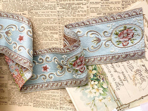 Vintage French Ribbon trim.  2 Yard length Pastel Blue