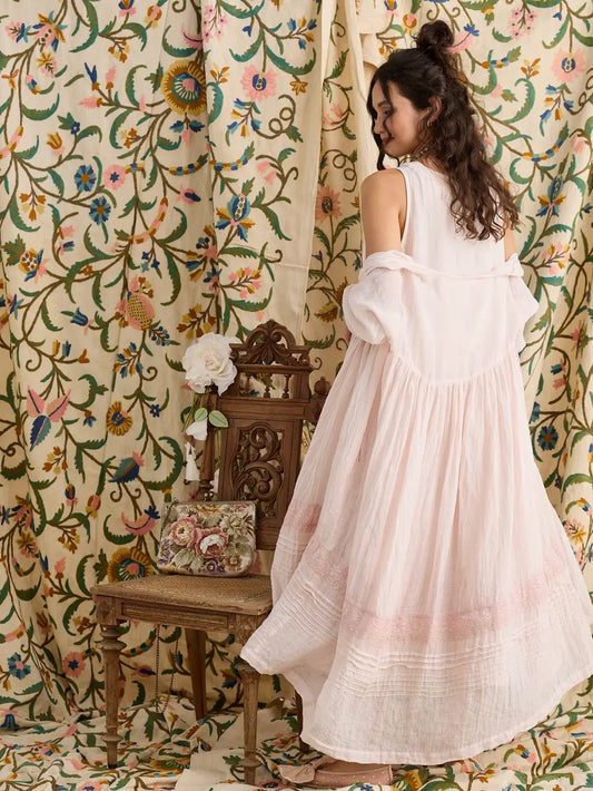 Enchantress long linen gauze coat. Powder Pink