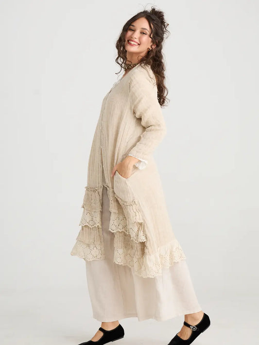 Florette Linen and lace coat. Natural