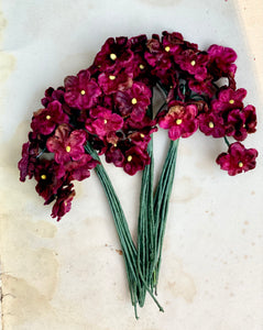 Forget Me Nots Burgundy. set of 3 Antique Burgundy posies