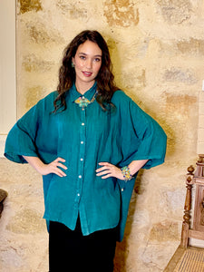 Teddy Linen shirt. Peacock Green.