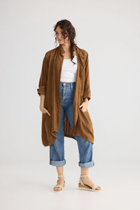 Harper Pure Linen Coat Jacket - Tobacco Brown