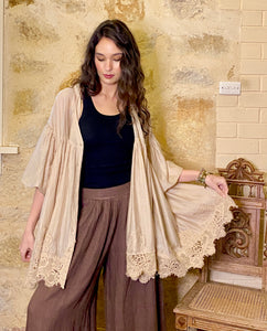 Perenelle Lace Edged Jacket/Top - Stone