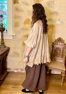 Perenelle Lace Edged Jacket/Top - Stone
