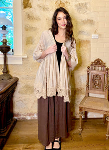 Perenelle Lace Edged Jacket/Top - Stone