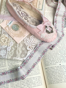 Vintage Embroidered floral ribbon. Dove Grey and Blush.