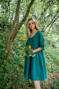 Stella Linen dress. Peacock Green