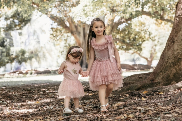 Clara Ballerina Dress. Dusty Pink & Vintage Blue