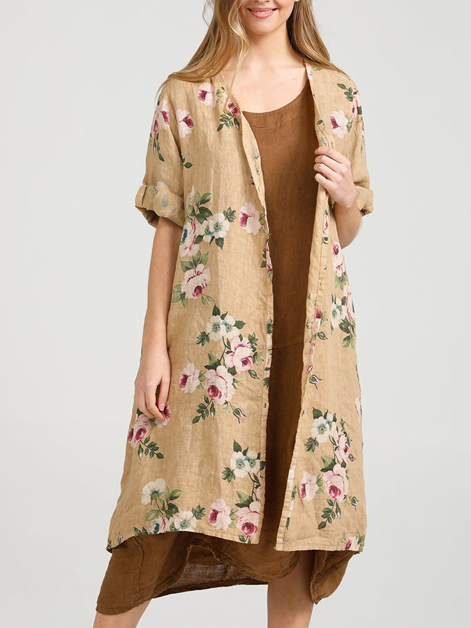 Abigail Floral Coatdress - Linen button up coat