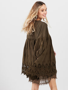 French Smock, Cotton & Lace, Olive Green