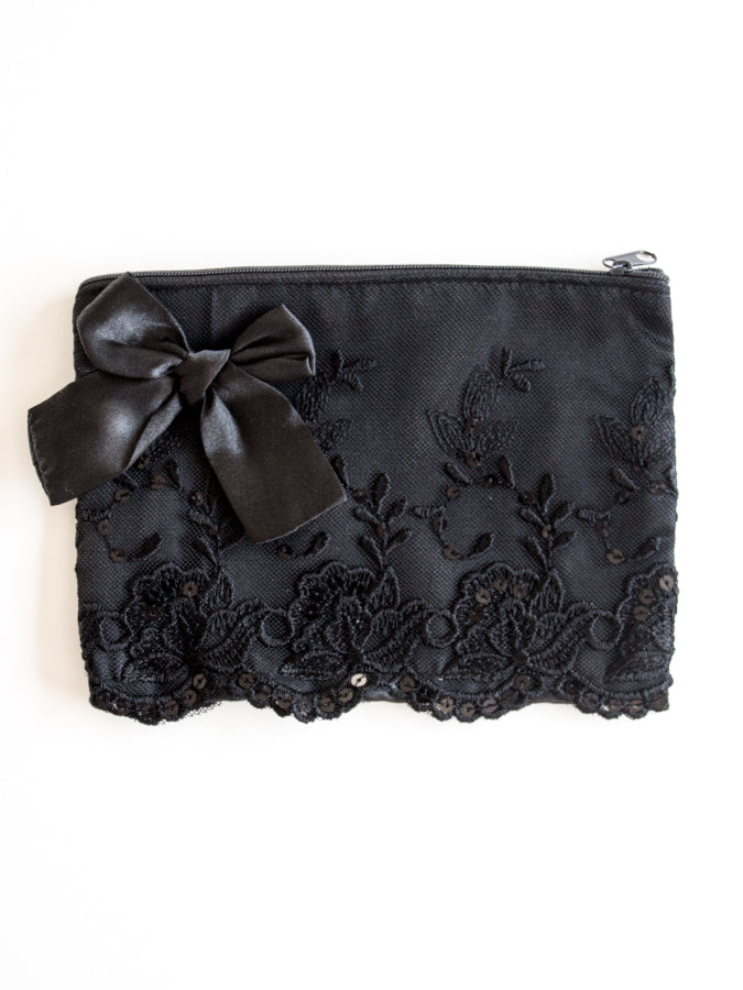 Black Satin & Lace Zip Bag Purse