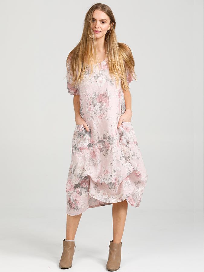 Floral Primavera Dress - Long Pure Linen Dress