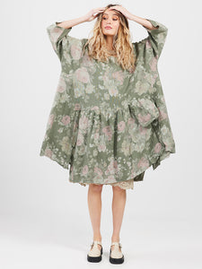 Clarissa Linen Dress FLORAL - OLIVE GREEN