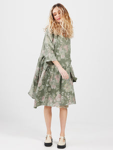 Clarissa Linen Dress FLORAL - OLIVE GREEN