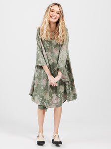Clarissa Linen Dress FLORAL - OLIVE GREEN