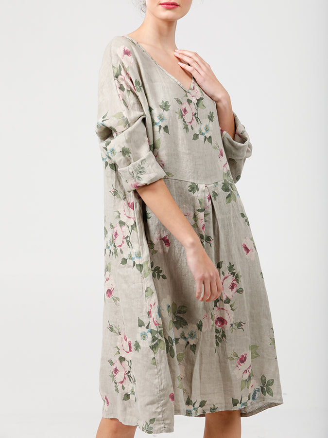 FLORAL MIA DRESS - Pure linen day dress
