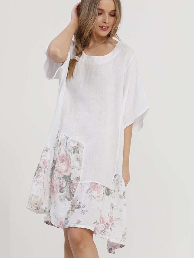 FLEUR DRESS - Linen Dress with Floral patches