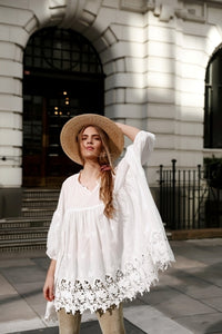 French Smock, Cotton & Lace, Stone