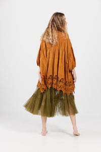 French Smock, Cotton & Lace, Tobacco